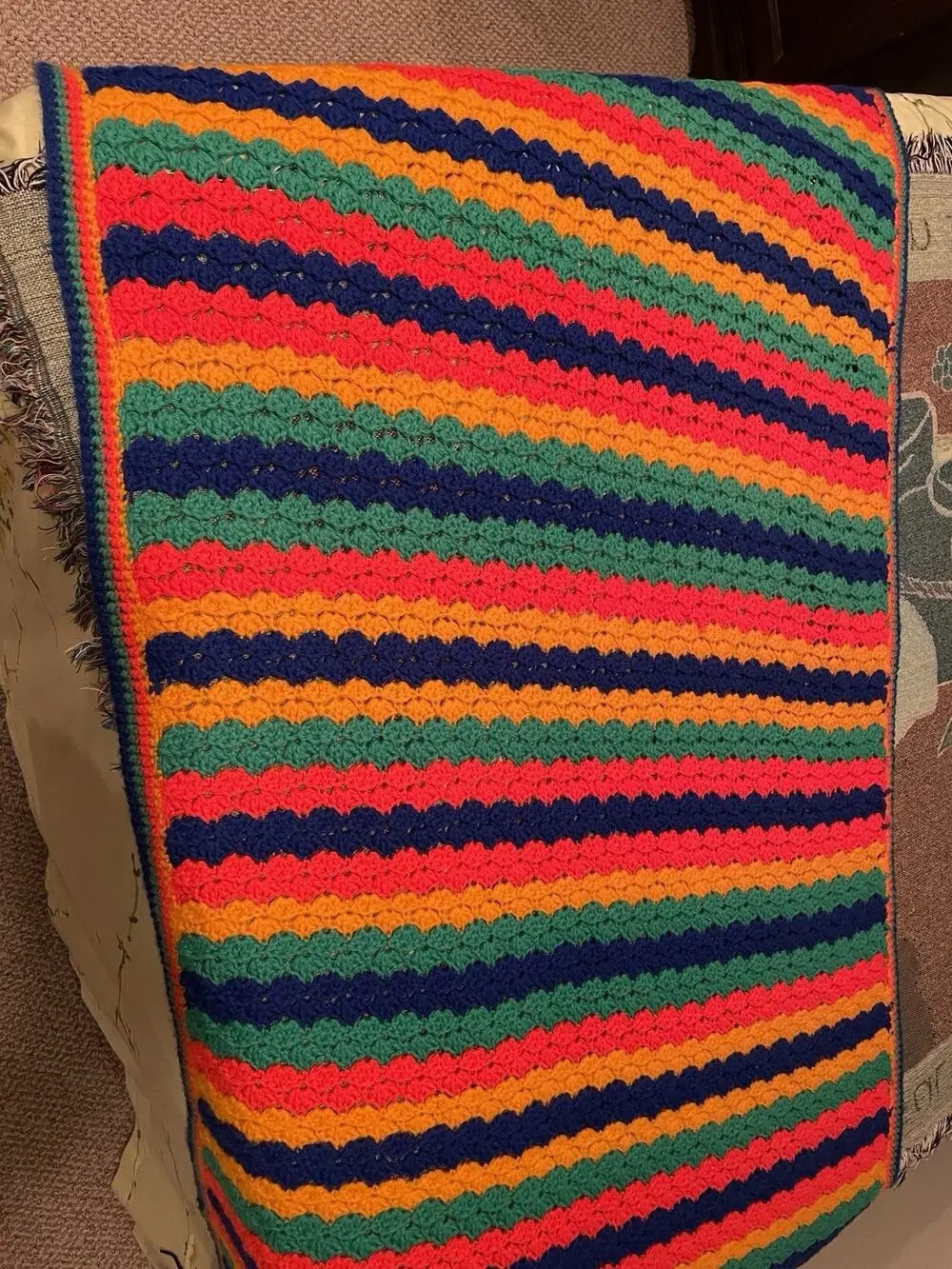 Vintage Handmade Afghan Crochet Throw Blanket